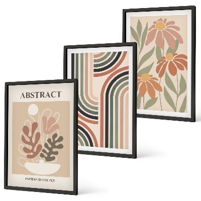 Bilder-3er-set mit rahmen Abstrakte Pflanzen in Pastellfarben