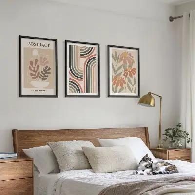 Abstrakte Pflanzen in Pastellfarben 3er-Set Wandbilder mit Rahmen