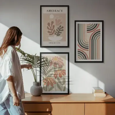 Abstrakte Pflanzen in Pastellfarben 3er-Set Wandbilder mit Rahmen