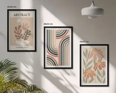 Abstrakte Pflanzen in Pastellfarben 3er-Set Wandbilder mit Rahmen