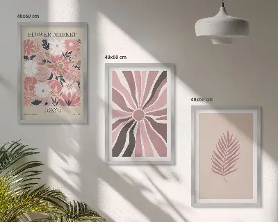 Florale Blattmuster und Geometrie 3er-Set Bilder mit Rahmen