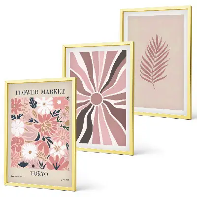 Florale Blattmuster und Geometrie 3er-Set Bilder mit Rahmen