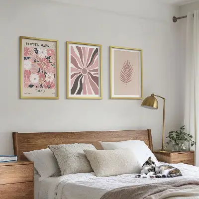 Florale Blattmuster und Geometrie 3er-Set Bilder mit Rahmen