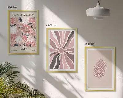 Florale Blattmuster und Geometrie 3er-Set Bilder mit Rahmen