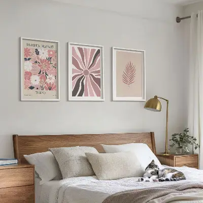 Florale Blattmuster und Geometrie 3er-Set Bilder mit Rahmen