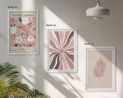 Florale Blattmuster und Geometrie 3er-Set Bilder mit Rahmen