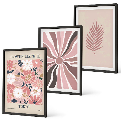 Bilder-3er-set mit rahmen Florale Blattmuster und Geometrie