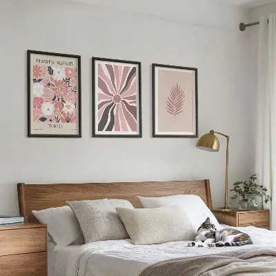 Florale Blattmuster und Geometrie 3er-Set Bilder mit Rahmen