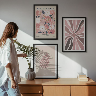 Bilder-3er-set mit rahmen Florale Blattmuster und Geometrie