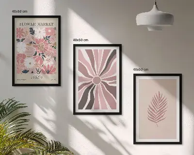 Florale Blattmuster und Geometrie 3er-Set Bilder mit Rahmen