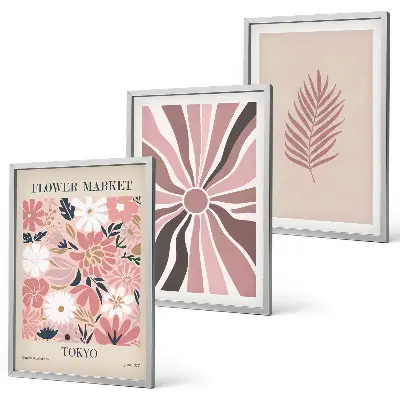 Florale Blattmuster und Geometrie 3er-Set Bilder mit Rahmen