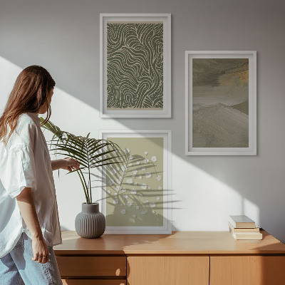 Gerahmtes bilderset Abstrakte florale Wellenmuster