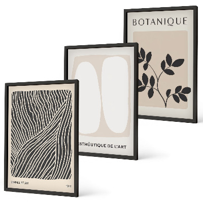 Bilder-3er-set mit rahmen Pflanzenmuster und Linien