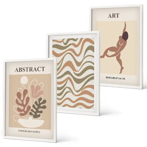 Matisse Boho abstrakte Muster Wandbilder 3er-Set mit Rahmen