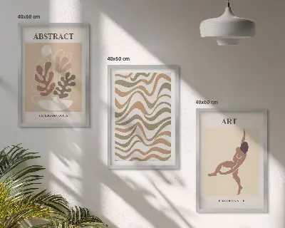 Matisse Boho abstrakte Muster Wandbilder 3er-Set mit Rahmen