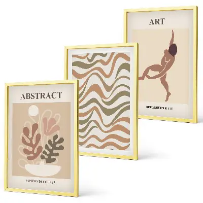 Matisse Boho abstrakte Muster Wandbilder 3er-Set mit Rahmen