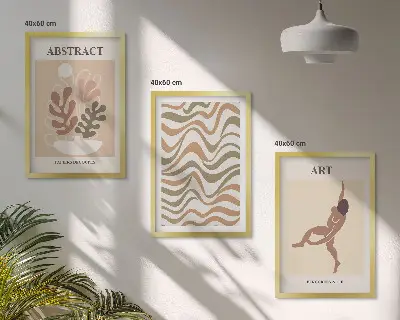 Matisse Boho abstrakte Muster Wandbilder 3er-Set mit Rahmen