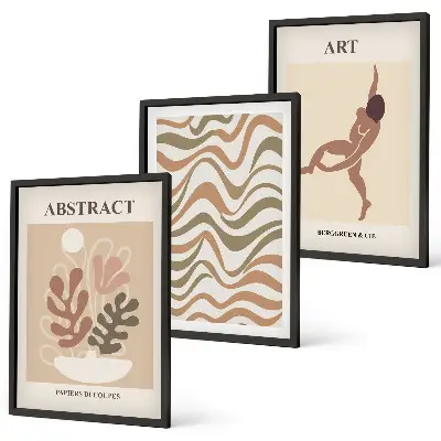 Matisse Boho abstrakte Muster Wandbilder 3er-Set mit Rahmen