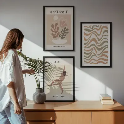Matisse Boho abstrakte Muster Wandbilder 3er-Set mit Rahmen