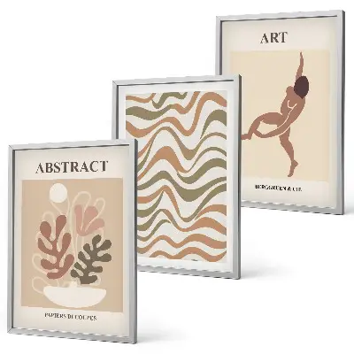 Matisse Boho abstrakte Muster Wandbilder 3er-Set mit Rahmen