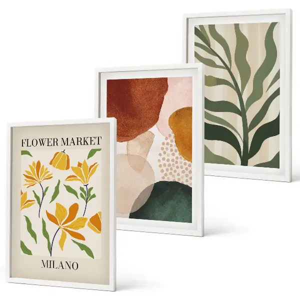 Florale abstrakte Formen 3er-Set Bilder mit Rahmen