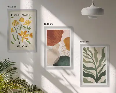 Florale abstrakte Formen 3er-Set Bilder mit Rahmen