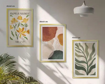 Florale abstrakte Formen 3er-Set Bilder mit Rahmen
