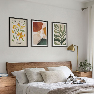 Bilder-3er-set mit rahmen Florale abstrakte Formen