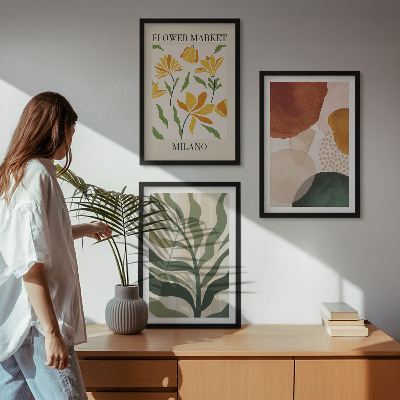 Bilder-3er-set mit rahmen Florale abstrakte Formen