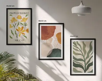 Florale abstrakte Formen 3er-Set Bilder mit Rahmen