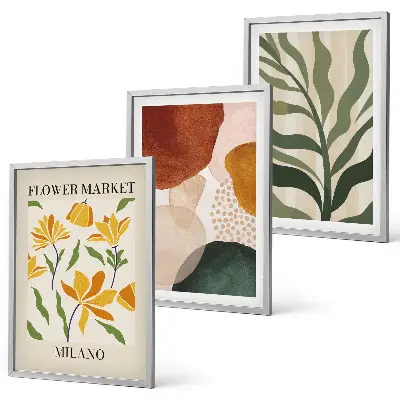 Florale abstrakte Formen 3er-Set Bilder mit Rahmen