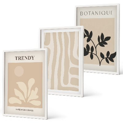 Gerahmtes bilderset Stilvolle Pflanzenmuster in Beige und Schwarz