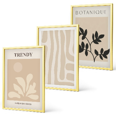 Gerahmtes bilderset Stilvolle Pflanzenmuster in Beige und Schwarz