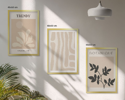 Gerahmtes bilderset Stilvolle Pflanzenmuster in Beige und Schwarz