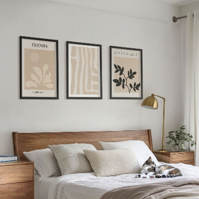 Gerahmtes bilderset Stilvolle Pflanzenmuster in Beige und Schwarz