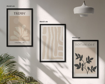 Gerahmtes bilderset Stilvolle Pflanzenmuster in Beige und Schwarz