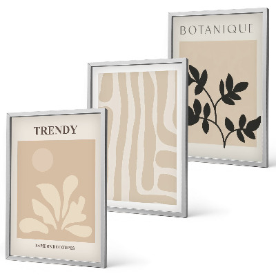 Gerahmtes bilderset Stilvolle Pflanzenmuster in Beige und Schwarz