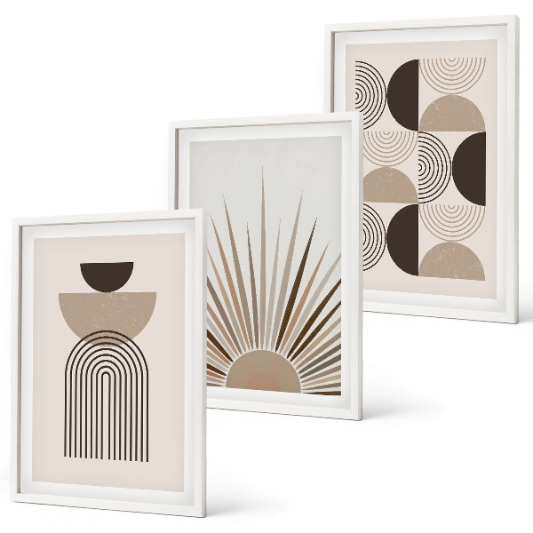 Bilder-3er-set mit rahmen Abstrakte Formen beige braun