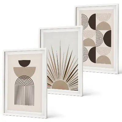 Abstrakte Formen beige braun 3er-Set Bilder mit Rahmen