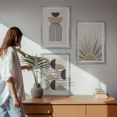 Bilder-3er-set mit rahmen Abstrakte Formen beige braun