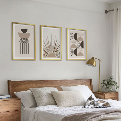 Bilder-3er-set mit rahmen Abstrakte Formen beige braun
