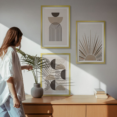 Bilder-3er-set mit rahmen Abstrakte Formen beige braun