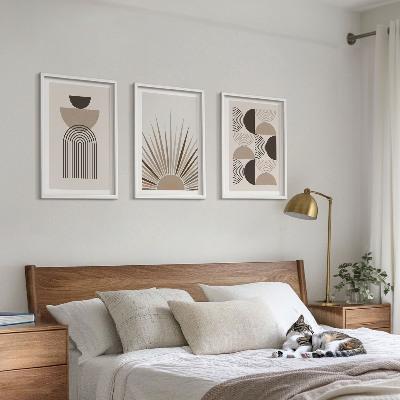 Bilder-3er-set mit rahmen Abstrakte Formen beige braun