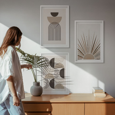Bilder-3er-set mit rahmen Abstrakte Formen beige braun