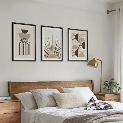 Abstrakte Formen beige braun 3er-Set Bilder mit Rahmen