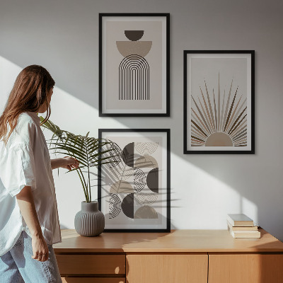 Bilder-3er-set mit rahmen Abstrakte Formen beige braun
