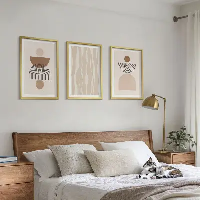 Gerahmtes Bilderset abstrakte Formen in Braun und Beige