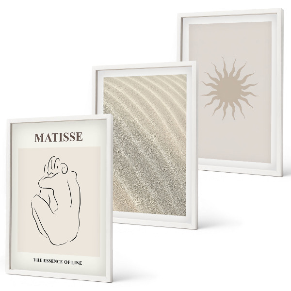 Bilder-3er-set mit rahmen Minimalistische Sandlinien Sonne