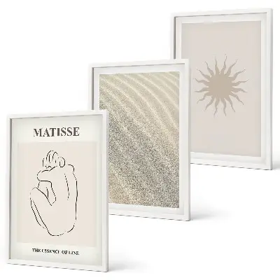 Minimalistische Sandlinien Sonne 3er-Set Bilder mit Rahmen