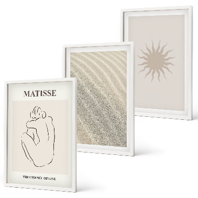 Bilder-3er-set mit rahmen Minimalistische Sandlinien Sonne
